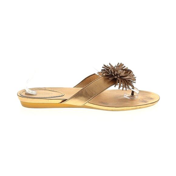 Coach Suki Gold Leather Thong Fringe Rhinestone Embellishment Sandals Sz 11 - Picture 1 of 2